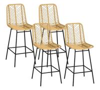 HOMCOM Taburetes Bar rattán Set 4, 26" mostrador, Amarillo | Taburetes para isla de cocina Boho, asiento y respaldo de mimbre transpirable.