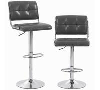 HOMCOM Taburetes de Bar 2 uds., giratorios con Respaldo, Grises | Taburetes de bar modernos de piel sintética, altura mostrador, reposapiés, isla cocina, comedor, bar