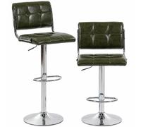 HOMCOM Taburetes de Bar 2 uds Modernos Piel sintética giratorios Verdes | Altura ajustable, mostrador, respaldo, reposapiés, para isla cocina, comedor, bar
