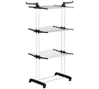 HOMCOM Tendedero de ropa con ruedas plegables, 3 niveles, estructura de acero, alas laterales interiores y exteriores, 73x64x cm, negro y plateado