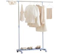 Homcom tendedero extensible con ruedas, tendedero de ropa con barra de acero inoxidable y estante para zapatos, altura ajustable, para interior, azul y plata 42 cm