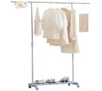 HOMCOM Tendedero Extensible con Ruedas Altura Ajustable Azul y Plata | Tendedero de Ropa, Barra de Acero Inoxidable, Estante para Zapatos, para Interior, Ancho 94-159 cm Alto 93-168 cm, Carga 15kg