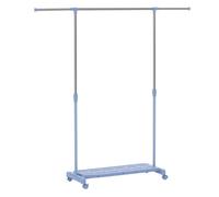 Homcom tendedero extensible con ruedas, tendedero de ropa con barra de acero inoxidable y estante para zapatos, altura ajustable, para interior, azul y plata