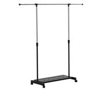 Homcom tendedero extensible con ruedas, tendedero de ropa con barra de acero inoxidable y estante para zapatos, altura ajustable, para interior, negro y plata