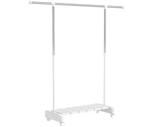 HOMCOM Tendedero extensible con ruedas y estante para zapatos, estructura inox - Blanco