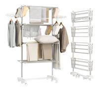 HOMCOM-Tendedero Plegable, 4 Niveles con 6 Ruedas, Estantes de Acero, 80-142x55x172 cm