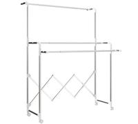 HOMCOM Tendedero Plegable de 3 Niveles Tendedero de Acero Inoxidable con 3 Barras Ajustables y Extensibles 4 Ruedas Plata