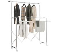 HOMCOM Tendedero Plegable de 3 Niveles Tendedero de Acero Inoxidable con 3 Barras Ajustables y Extensibles 4 Ruedas Plata Plata largo