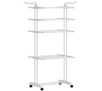 HOMCOM Tendedero plegable de 5 niveles con ruedas, tendedero de interior con alas laterales, estructura de acero, blanco
