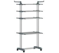 HOMCOM Tendedero Plegable de 5 Niveles, Ruedas y Estructura de Acero Inoxidable, para Hogar y Lavandería, Gris