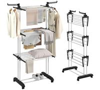 HOMCOM Tendedero de Ropa Plegable con Ruedas 3 Niveles con Alas Plegables y Colgadores 73x64x177 cm Negro y Blanco Aosom España