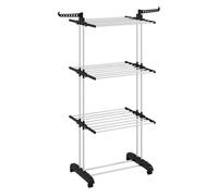 Homcom tendedero plegable para ropa con ruedas tendedero vertical de acero tipo torre de 3 niveles con alas plegables y colgadores giratorios carga 70 kg 73x64x172 cm negro y blanco