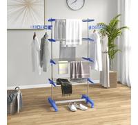 HOMCOM Tendedero Vertical de 4 Niveles con 6 Ruedas 2 Laterales Abatibles Estantes Ajustables y Marco de Acero Inoxidable Azul Azul largo