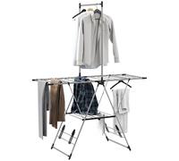 Tendedero Vertical Plegable con Alas Ajustables 4 Soportes para Calzado Barra y Estante 139x62,5x201 cm Plata Plata