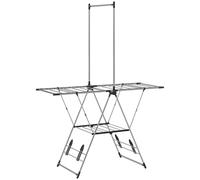 HOMCOM Tendedero Vertical Plegable con Alas Ajustables 4 Soportes para Calzado Barra y Estante 139x62,5x201 cm Plata