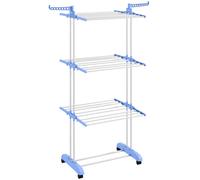 HOMCOM Tendedero Vertical Plegable con Ruedas de 3 Niveles Alas Plegables Espacio Amplio para Secar Ropa 73x64x177 cm Azul y Blanco Aosom España