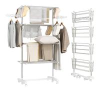 HomCom Tendedero plegable vertical 4 niveles, 6 ruedas, estantes de acero, 80-142x55x172 cm