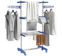 HOMCOM Tendedero Vertical Plegable Tendedero de Ropa 6 Ruedas Azul