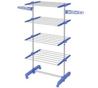 HOMCOM Tendedero Vertical Plegable Tendedero de Ropa 6 Ruedas Azul