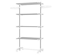 HomCom Tendedero plegable vertical 4 niveles, 6 ruedas, estantes de acero, 80-142x55x172 cm