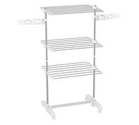 Homcom tendedero vertical plegable tendedero de ropa con 6 ruedas 2 laterales abatibles estantes ajustables y marco de acero inoxidable para interior y exterior plata