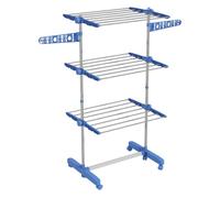 Homcom tendedero vertical plegable tendedero de ropa con 6 ruedas 2 laterales abatibles estantes ajustables y marco de acero inoxidable para interior y exterior azul