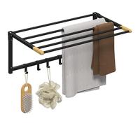 HOMCOM Toallero de Baño de Pared, Toallero Plegable con 5 Barras y 6 Ganchos, para Toallas, Baño, 60 cm, Negro