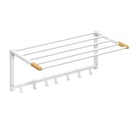 HOMCOM Toallero de Pared Plegable con 5 Barras y 6 Ganchos en Madera y Acero, 60x32,5x20 cm, Blanco Aosom España