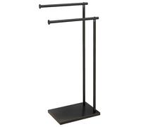 HOMCOM Toallero de Pie de 2 Niveles, Toallero Escalera de Baño con 2 Barras y Marco Metálico, Estilo Moderno, en Forma de L, 35,5x20x78 cm, Negro