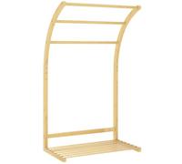 HOMCOM Toallero de Pie de Bambú con 3 Barras y Estante 50x29x84 cm Natural | Soporte de Toallas de Baño, para Baño y Lavandería