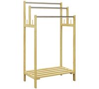 HOMCOM Toallero de Pie de Bambú, Toallero Escalera de Baño con 3 Barras de Acero Inoxidable, Estante Abierto, 4 Ganchos, Estilo Moderno, 50,5x31x90 cm, Natural Natural wood 50.5x31x90cm