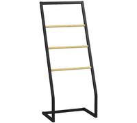 HOMCOM Toallero de Pie Toallero para Baño 40,5x28x98 cm Negro y Natural | 4 Barras, Bambú y Acero, para Lavadero