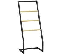 HOMCOM Toallero de Pie Toallero para Baño con 4 Barras de Bambú y Acero para Lavadero 40,5x28x98 cm Negro y Natural