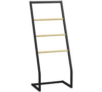 HOMCOM Toallero de Pie Toallero para Baño con 4 Barras de Bambú y Acero para Lavadero 40,5x28x98 cm Negro y Natural
