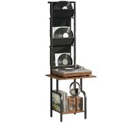 HOMCOM Tocadiscos con 3 bolsillos de tela, mesa para tocadiscos con compartimento abierto, almacenamiento para hasta 40 álbumes, 50 x 48,5 x 144 cm, marrón rústico