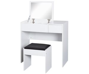HOMCOM Tocador Compacto con Espejo Abatible y Cajones y Taburete Estilo Minimalista Escritorio Pequeño 80x40x79cm Blanco Aosom España