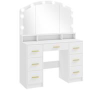 HOMCOM Tocador con 10 lámparas LED estilo Hollywood, espejo, 7 cajones, 3 compartimentos, MDF, Blanco Aosom España
