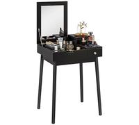 HOMCOM Tocador con espejo abatible, escritorio de maquillaje con 2 cajones y patas de madera de pino, mesa de tocador para dormitorio, sala de estar, color negro