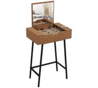 HOMCOM Tocador con Espejo abatible, Patas de Acero, Efecto Madera Natural | Escritorio de maquillaje industrial, 16 pequeños compartimentos, tocador para dormitorio