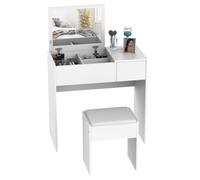 HOMCOM Tocador con Espejo abatible, Taburete Acolchado, Blanco | Escritorio de maquillaje, compartimentos ocultos, cajón de almacenamiento, mesa de escritura convertible, dormitorio