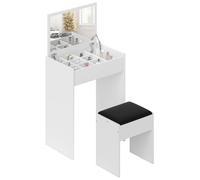 HOMCOM Tocador con Espejo abatible, Taburete Acolchado, Blanco | Mesa de maquillaje, compartimento de almacenamiento extraíble, dormitorio