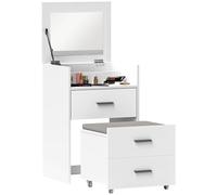 HOMCOM - Tocador con espejo elevable y taburete con ruedas, color blanco