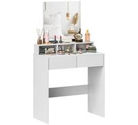 HOMCOM tocador con espejo, mesa de maquillaje con 2 cajones y 3 compartimentos, estilo moderno, para dormitorio, 75x38 x cm, Blanco