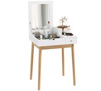 HOMCOM Tocador con espejo, mesa de maquillaje de estilo moderno, 2 cajones, espejo abatible para dormitorio, sala de estar, 60x50x cm, blanco