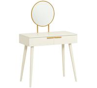 HOMCOM Tocador con Espejo Redondo Mesa de Maquillaje con 2 Cajones Estilo Moderno para Dormitorio Vestuario 80x40x123 cm Blanco Aosom España