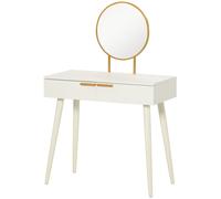HOMCOM Tocador con Espejo Redondo Mesa de Maquillaje con 2 Cajones Estilo Moderno para Dormitorio Vestuario 80x40x123 cm Blanco Aosom España