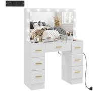 HOMCOM Tocador con Espejo y 12 Luces LED Tocador con 7 Cajones 6 Compartimentos Ocultos Deslizantes Aglomerado Blanco Aosom España
