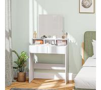 HOMCOM Tocador de Maquillaje con Espejo 2 Cajones 75x38x135 cm Blanco | 3 Compartimentos Abiertos, Mesa de Maquillaje para Espacios Pequeños, Dormitorio