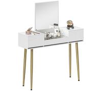Homcom tocador de maquillaje con espejo tocador con encimera de vidrio templado visible 3 cajones mesa de maquillaje moderna para dormitorio blanco 30 cm