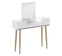 Homcom tocador de maquillaje con espejo tocador con encimera de vidrio templado visible 3 cajones mesa de maquillaje moderna para dormitorio blanco